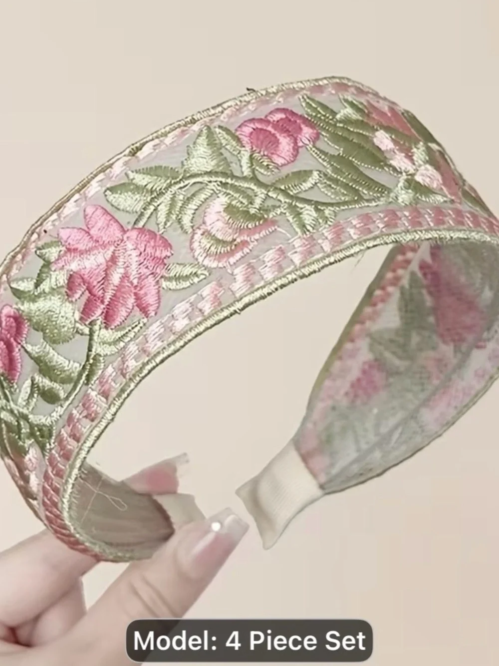4PCS Floral Embroidered Padded Headband-summer super fairy high Top Country